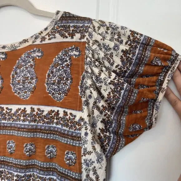Free People High-Low Scoop Back Paisley-Print Top Boho Puff Sleeve Peasant XS - Picture 10 of 13